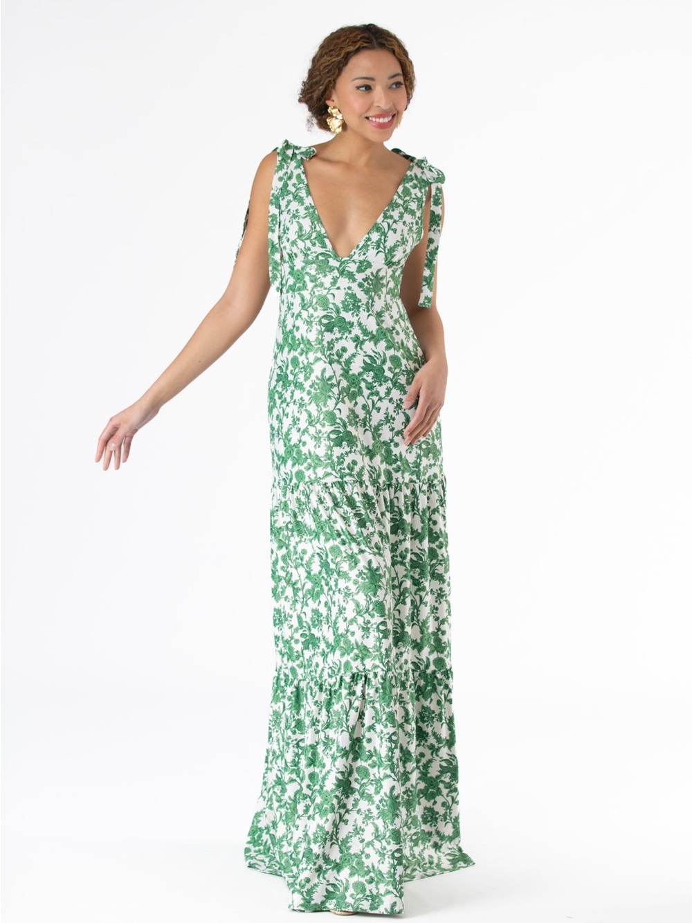 NWOT Smith & Quinn Green Floral V-Neck Tie-Shoulder Maxi Dress (M)